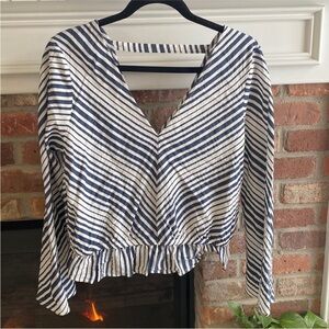 Express Striped V-Neck Peplum Top - Navy & White